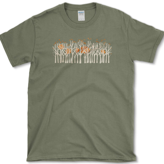 Fall Trees artwork featuring fall trees and autumn forest on a T-shirt