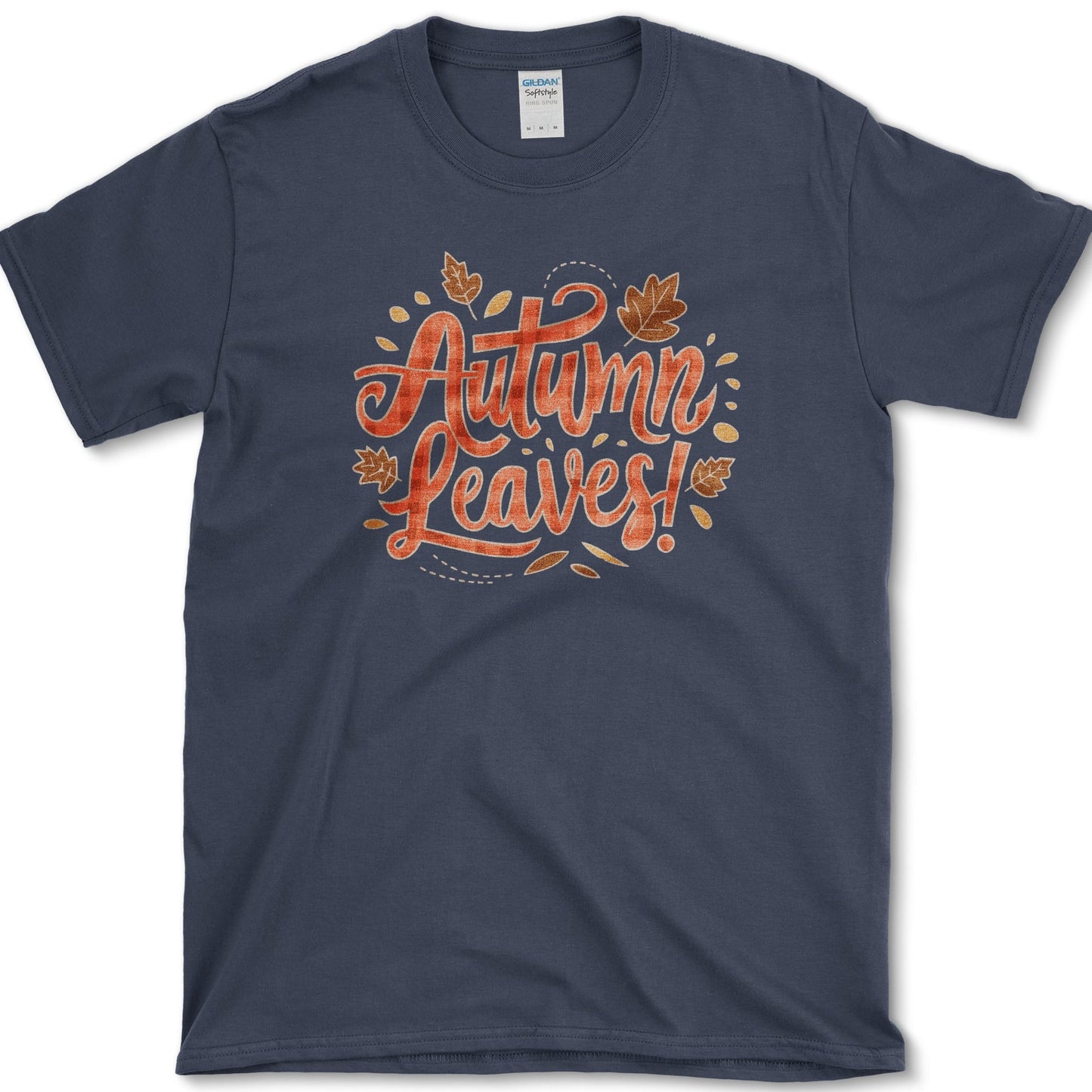 Autumn Leaves artwork featuring autumn leaves and fall lettering on a T-shirt
