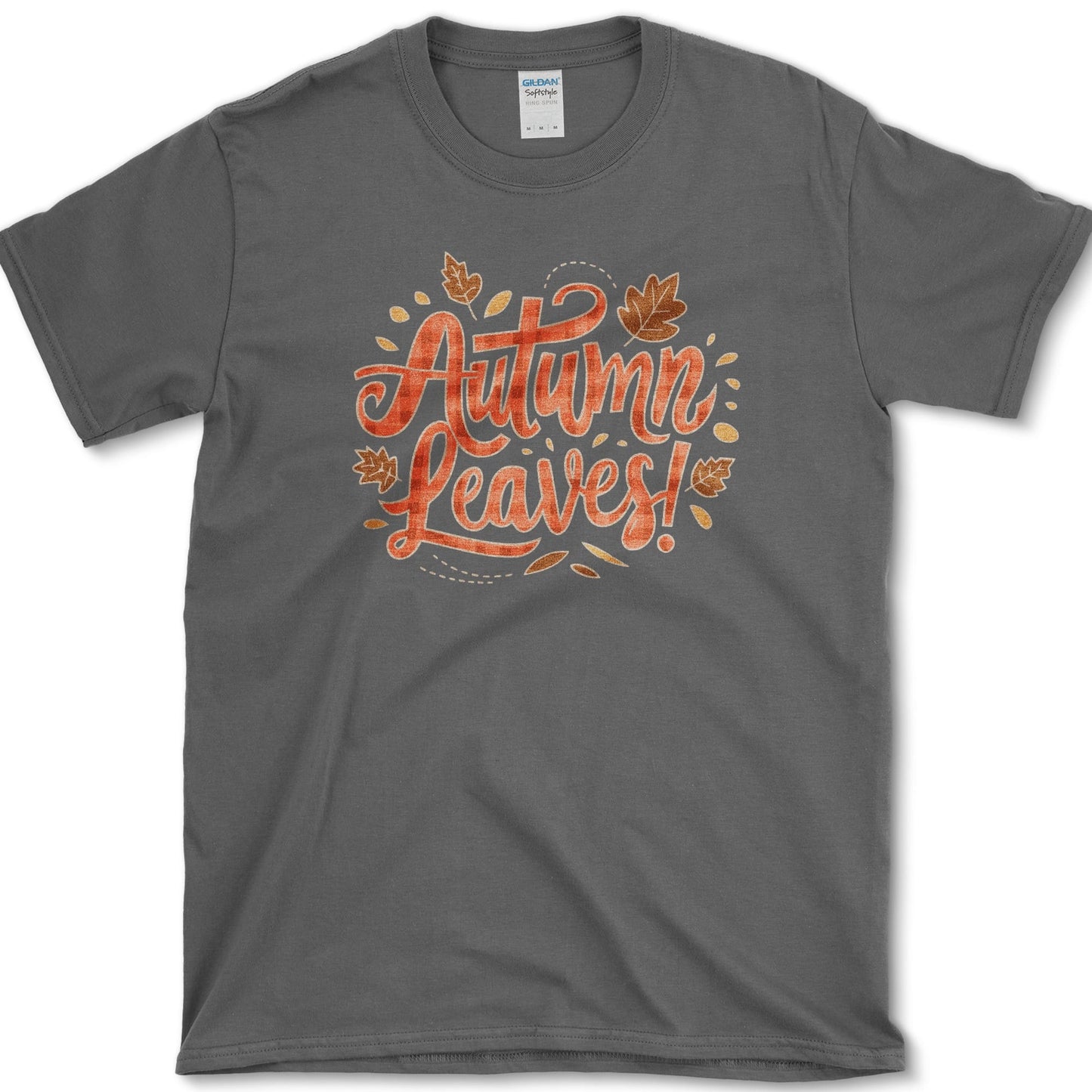 Autumn Leaves artwork featuring autumn leaves and fall lettering on a T-shirt