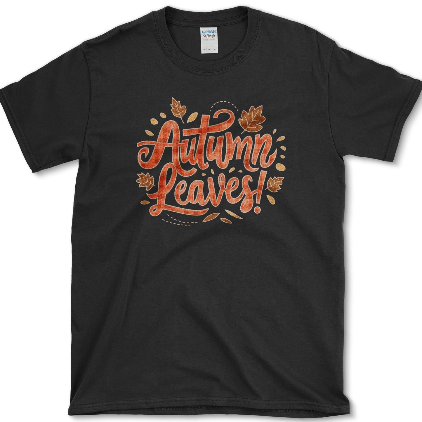 Autumn Leaves artwork featuring autumn leaves and fall lettering on a T-shirt