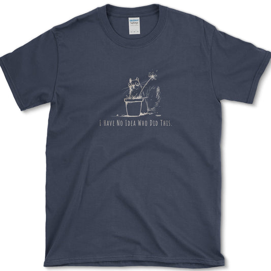 Who Did This artwork featuring squirrel and flowerpot on a T-shirt