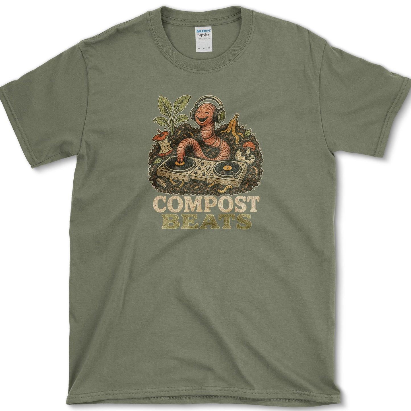 Compost Beats design featuring compost artwork on a t-shirt