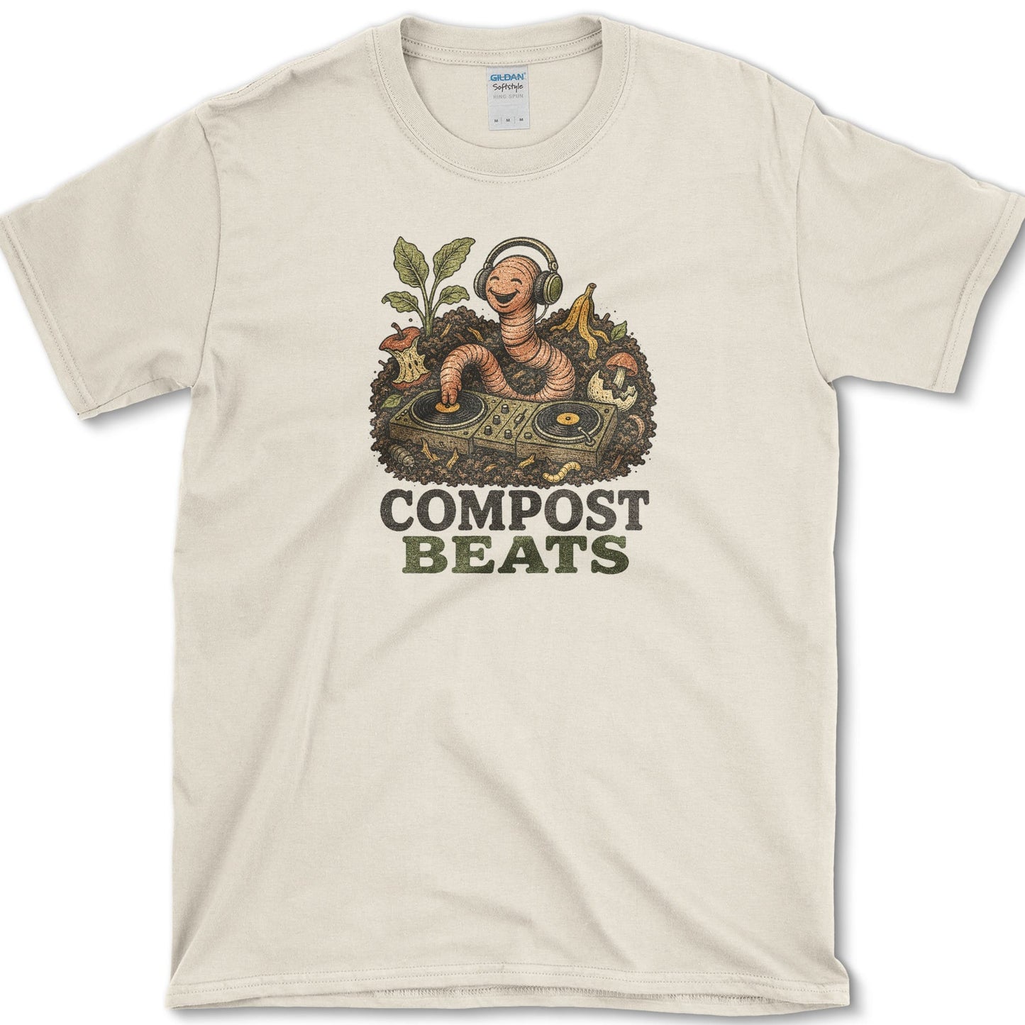 Compost Beats design featuring compost artwork on a t-shirt