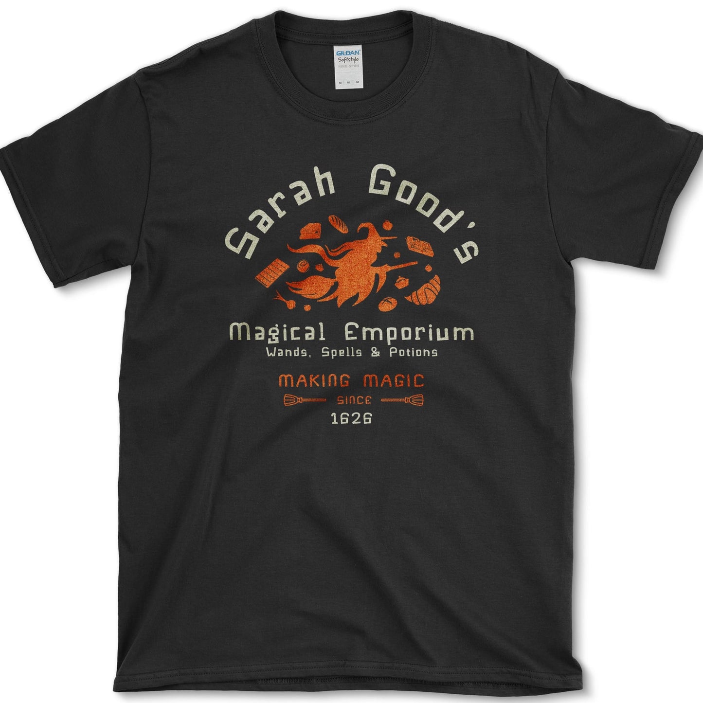 Magical Emporium artwork featuring witch emporium and Halloween magic on a T-shirt