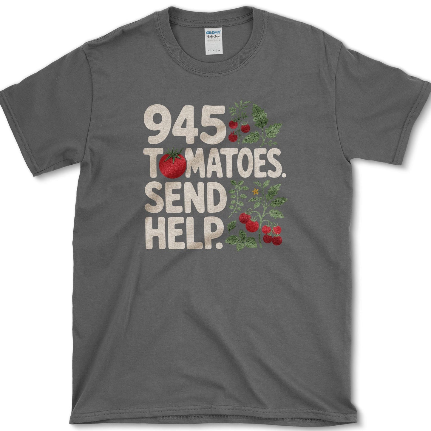 945 Tomatoes Send Help T-Shirt S / Dark Heather Essential Tees