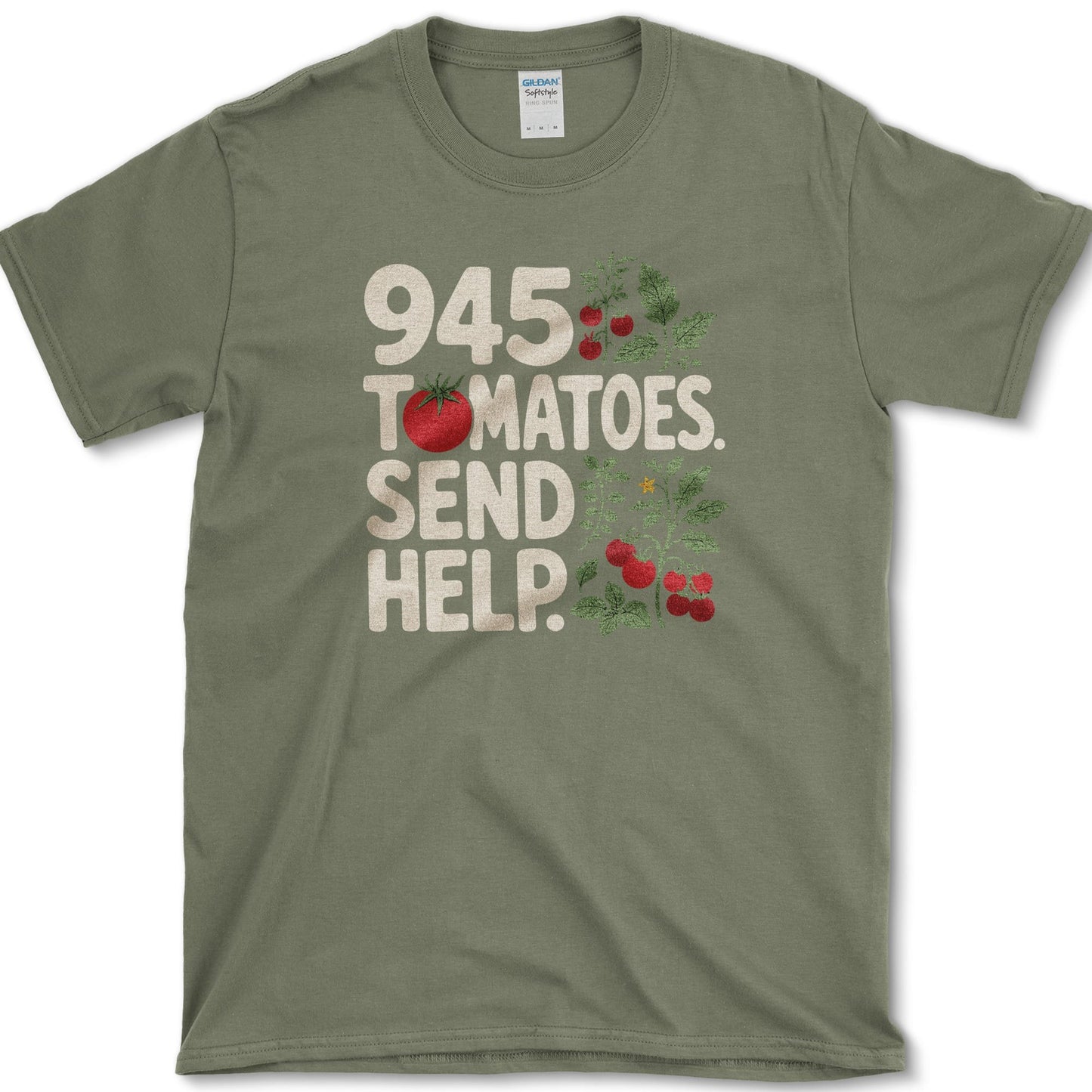 945 Tomatoes Send Help T-Shirt S / Military Green Essential Tees