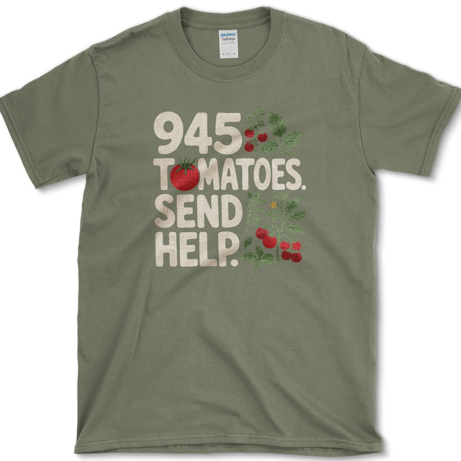 945 Tomatoes Send Help T-Shirt S / Military Green Essential Tees