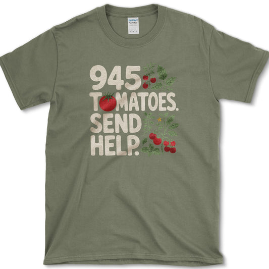 945 Tomatoes Send Help T-Shirt S / Military Green Essential Tees