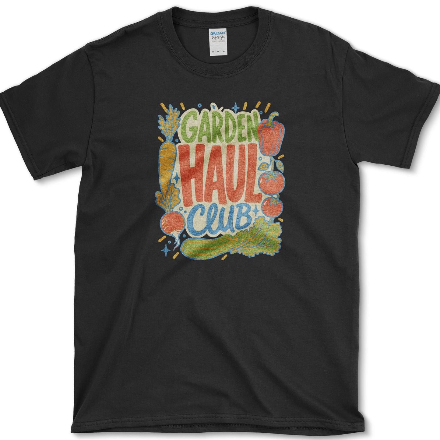 Garden Haul Club design featuring garden vegetables artwork on a t-shirt