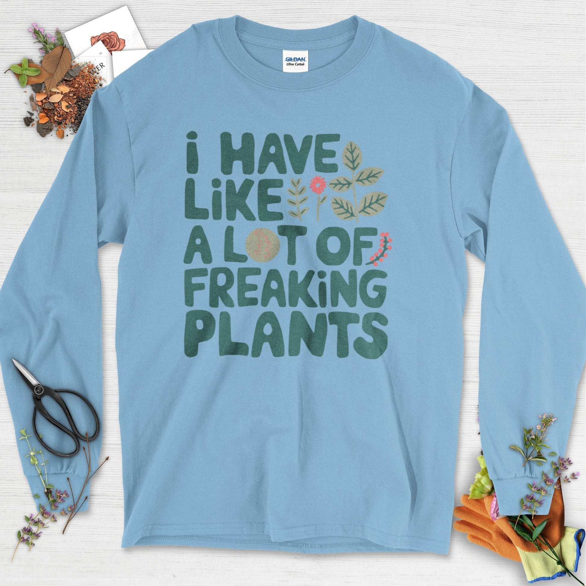 A Lot of Freaking Plants Long Sleeve Light Blue / S Physical Item