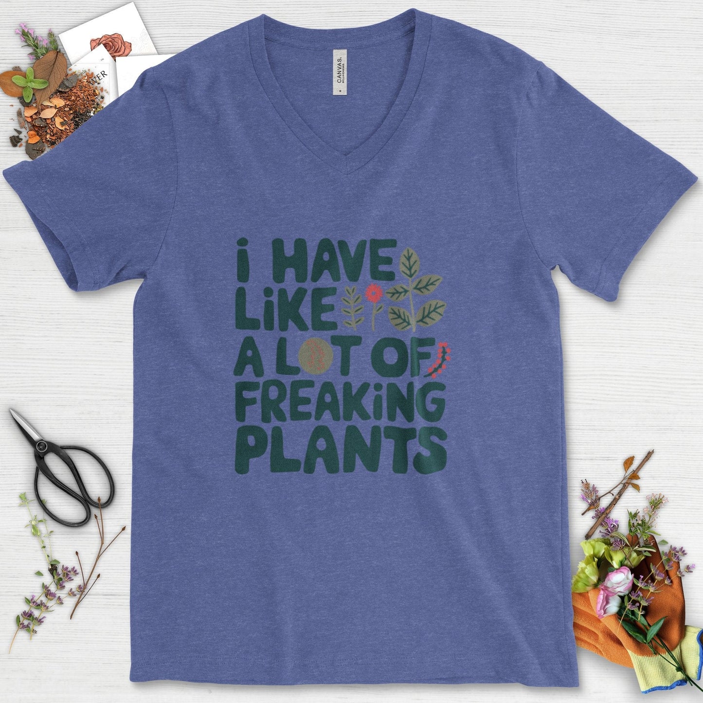 A Lot of Freaking Plants V-Neck Heather True Royal / S Physical Item