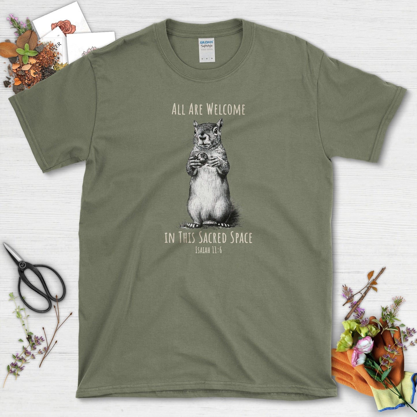 All Are Welcome T-Shirt Essential Tees / S / Military Green Physical Item