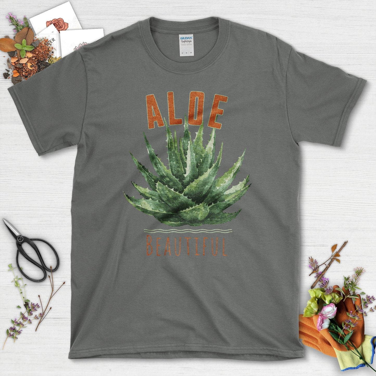 Aloe Beautiful Artistic Garden Plant Graphic T-Shirt Charcoal / S T-Shirt