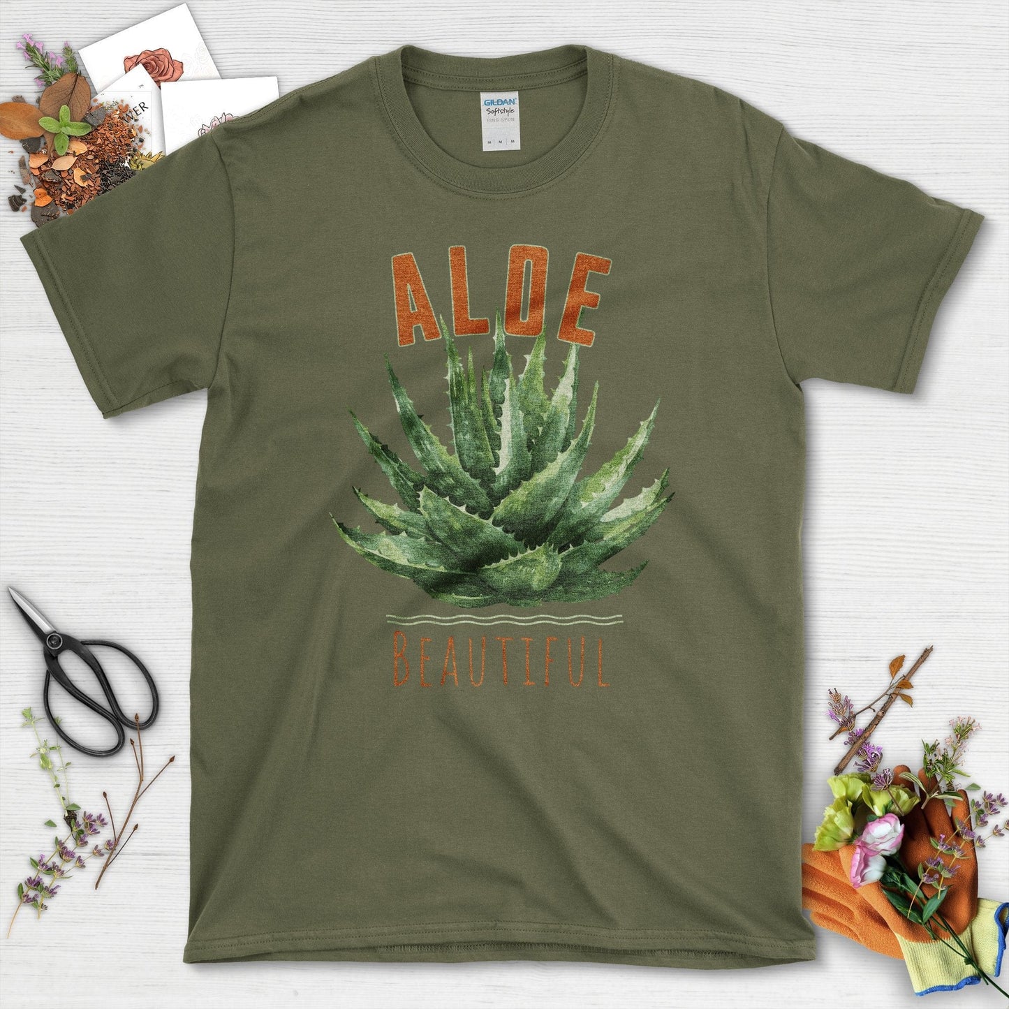 Aloe Beautiful Artistic Garden Plant Graphic T-Shirt Military Green / S T-Shirt