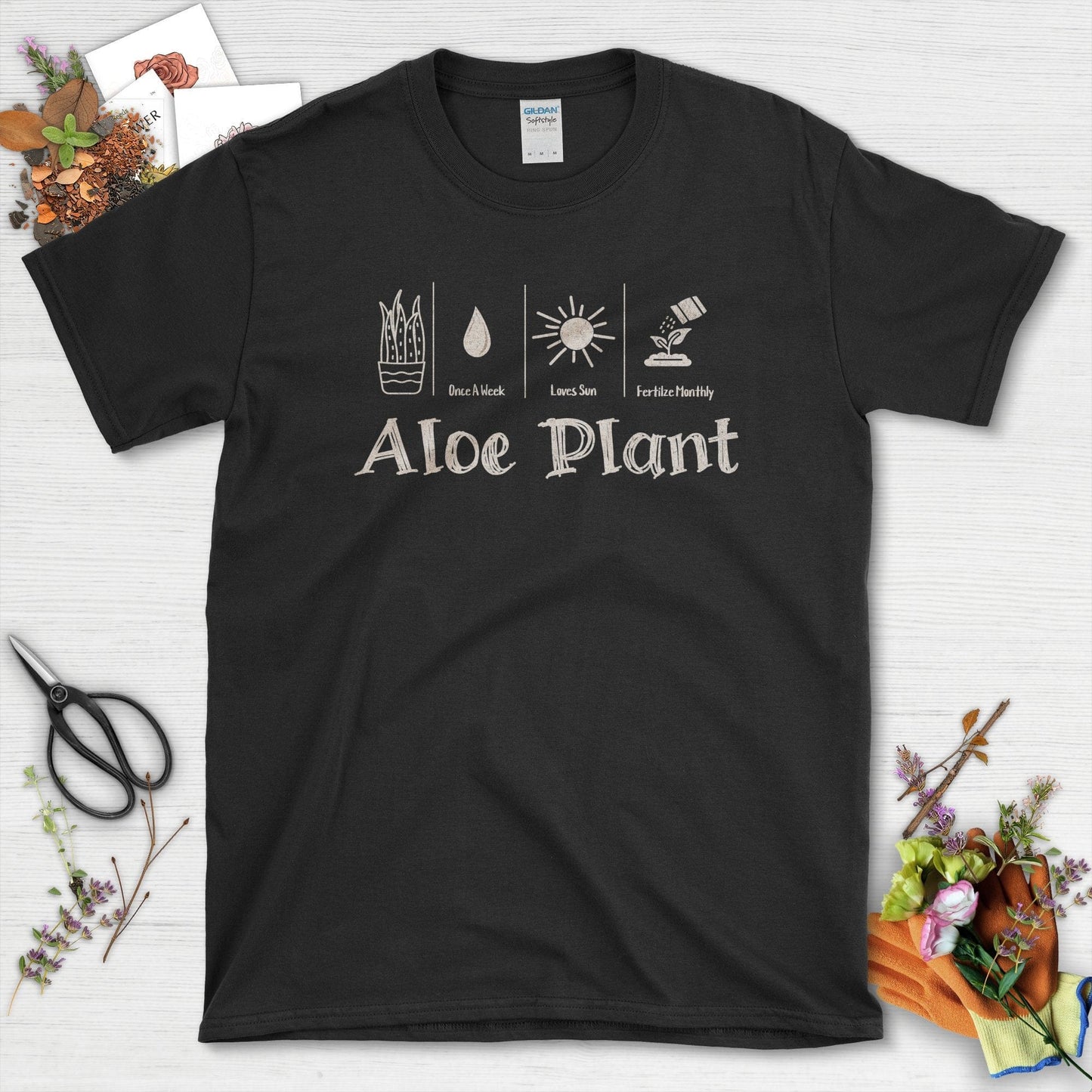 Aloe Plant Care Instructions Graphic T-Shirts T-Shirts / Black / S Physical Item