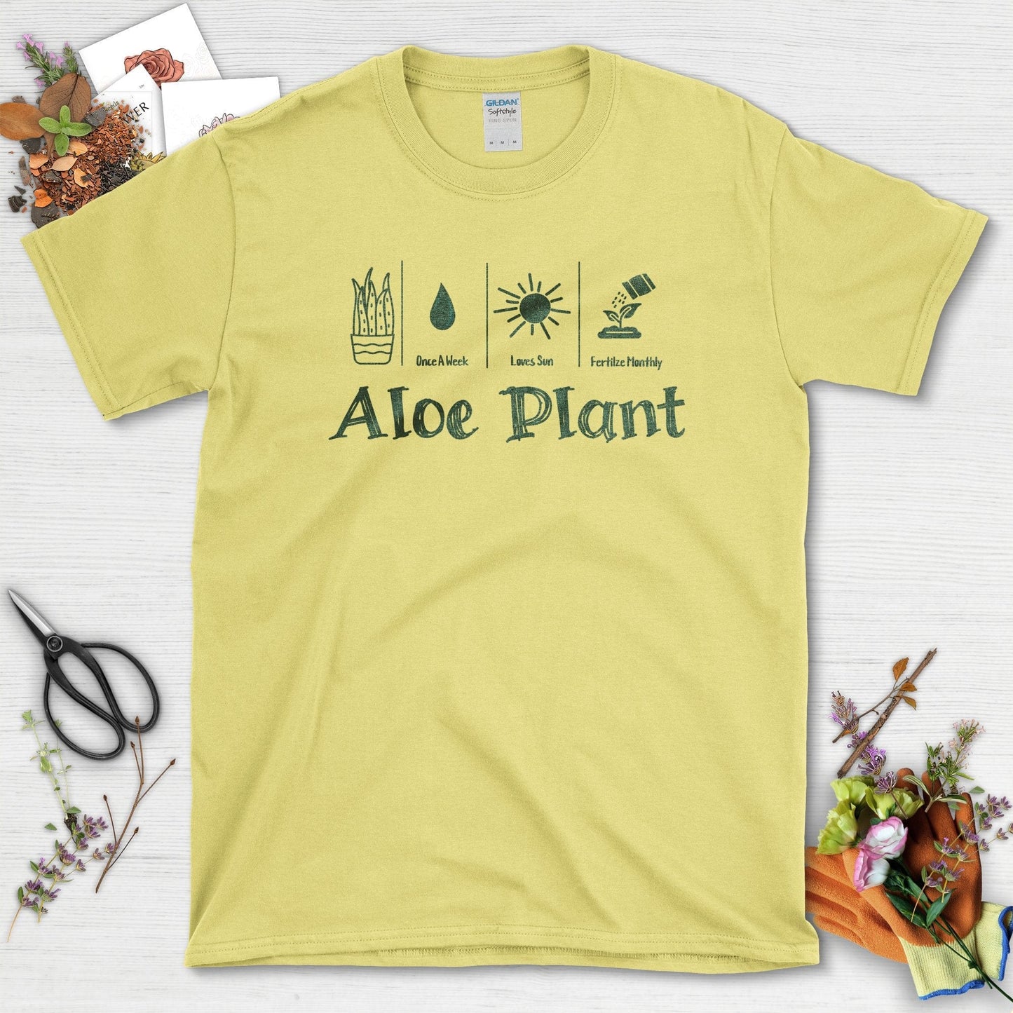 Aloe Plant Care Instructions Graphic T-Shirts T-Shirts / Cornsilk / S Physical Item