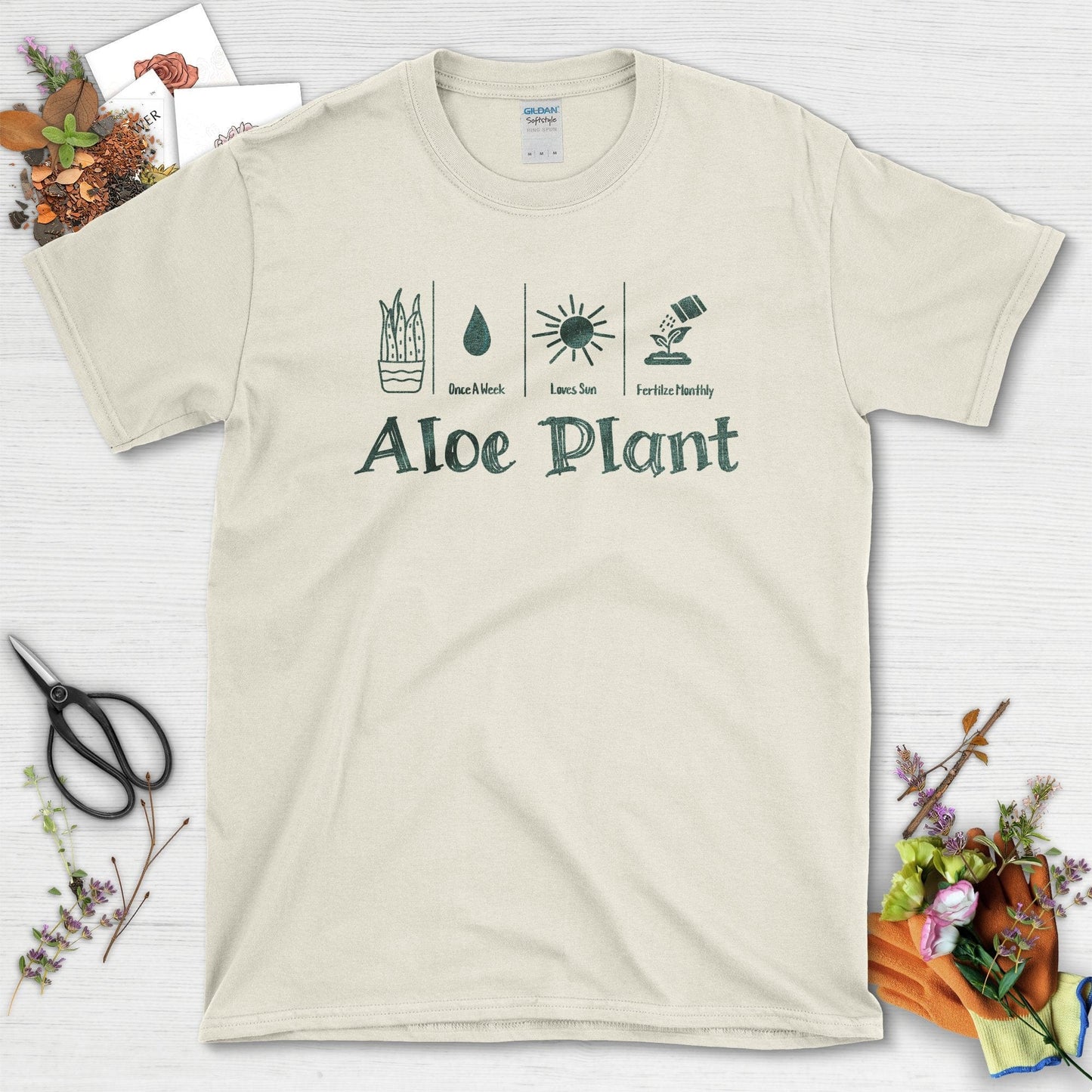 Aloe Plant Care Instructions Graphic T-Shirts T-Shirts / Natural / S Physical Item