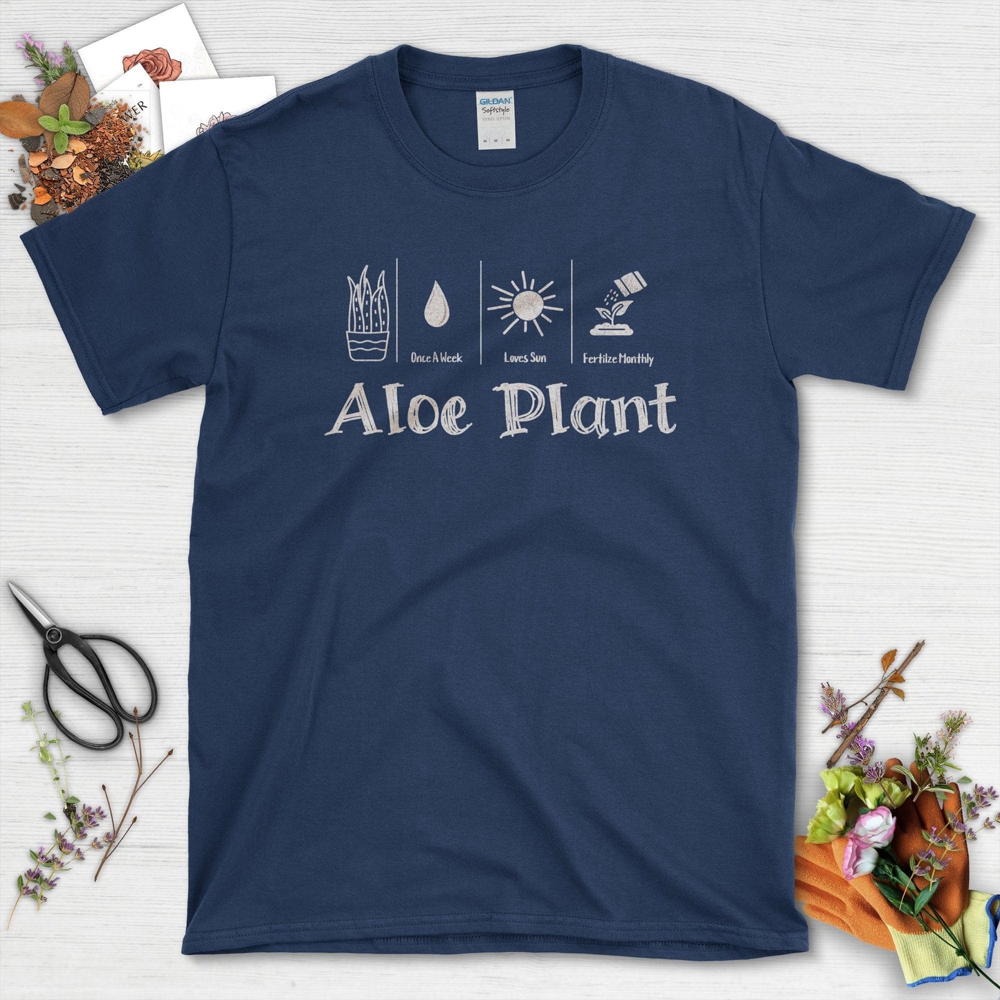 Aloe Plant Care Instructions Graphic T-Shirts T-Shirts / Navy / S Physical Item