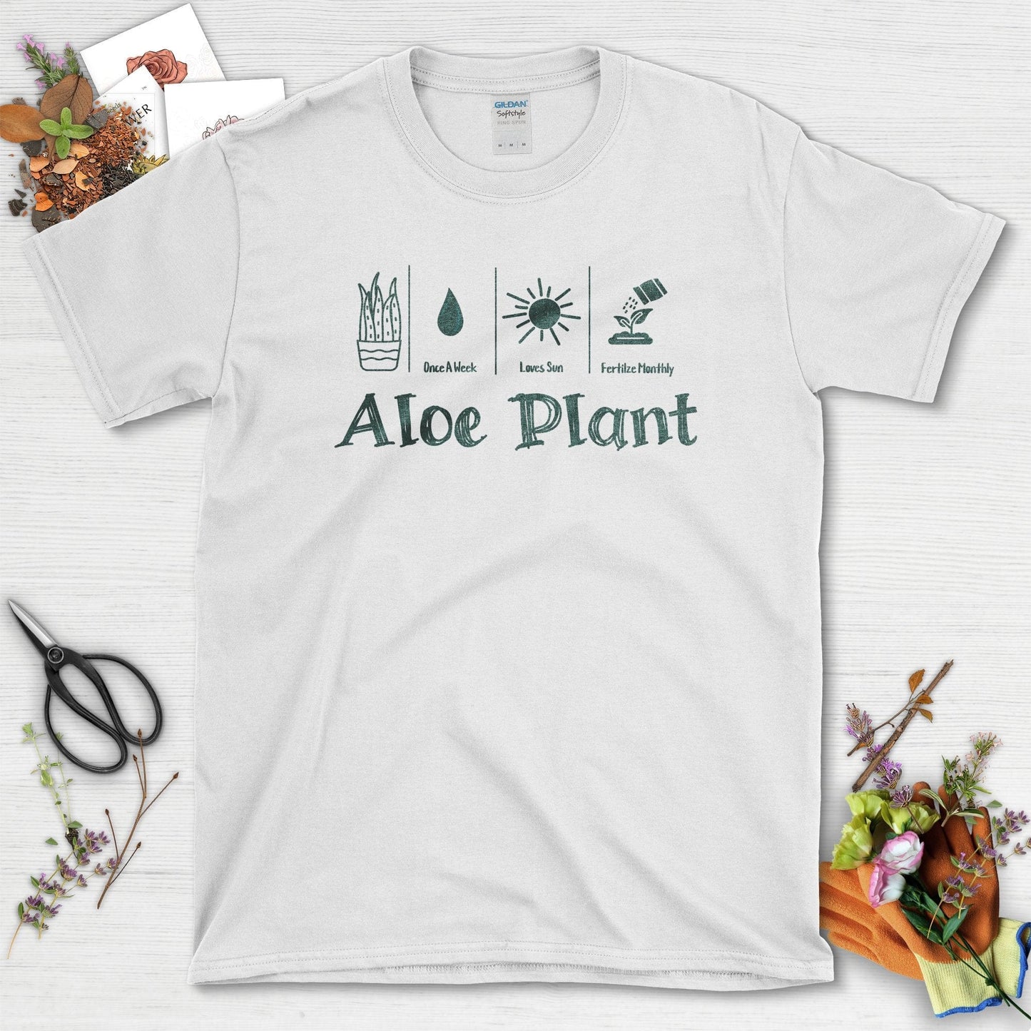 Aloe Plant Care Instructions Graphic T-Shirts T-Shirts / White / S Physical Item