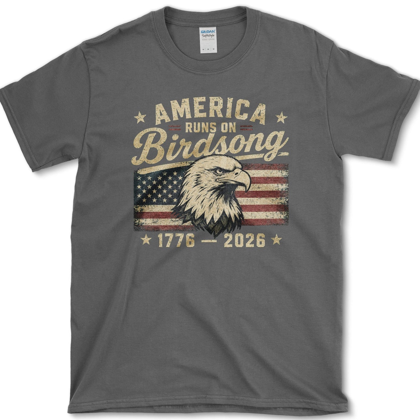 America Runs On Birdsong T-Shirt S / Dark Heather Essential Tees