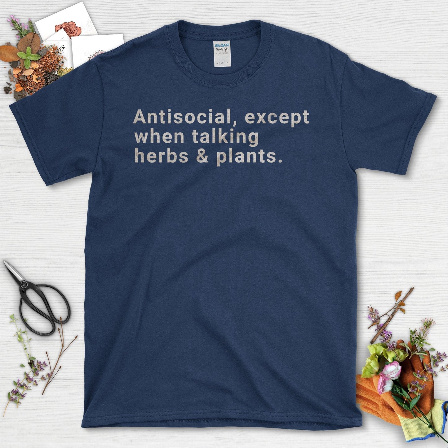 Antisocial Except When Talking Herbs Plants T-Shirt Navy / S T-Shirt