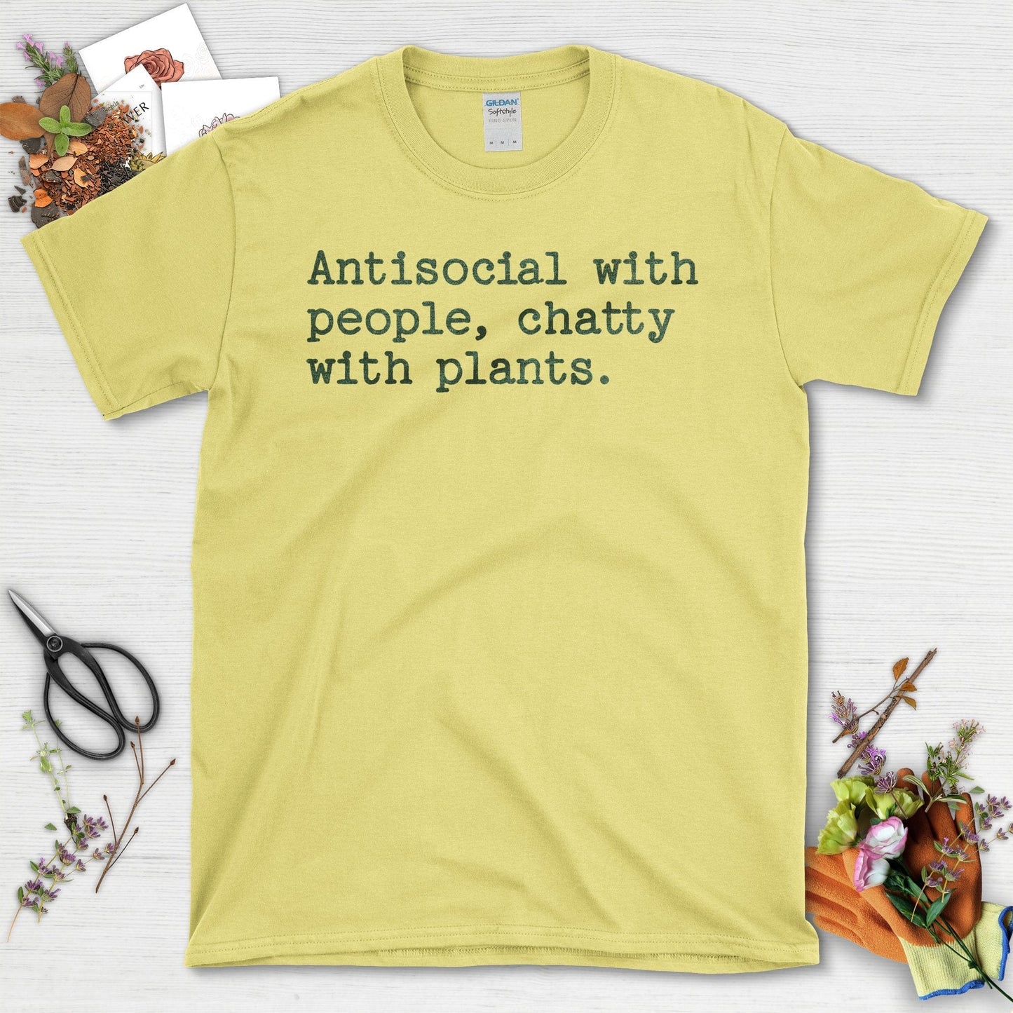 Antisocial with People Chatty with Plants Quote T-Shirt Cornsilk / S T-Shirt