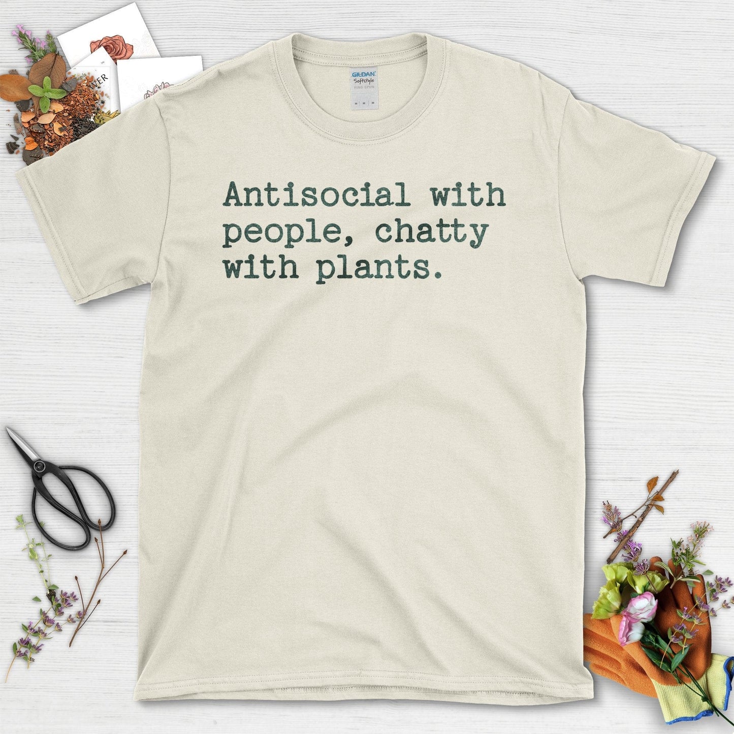 Antisocial with People Chatty with Plants Quote T-Shirt Natural / S T-Shirt