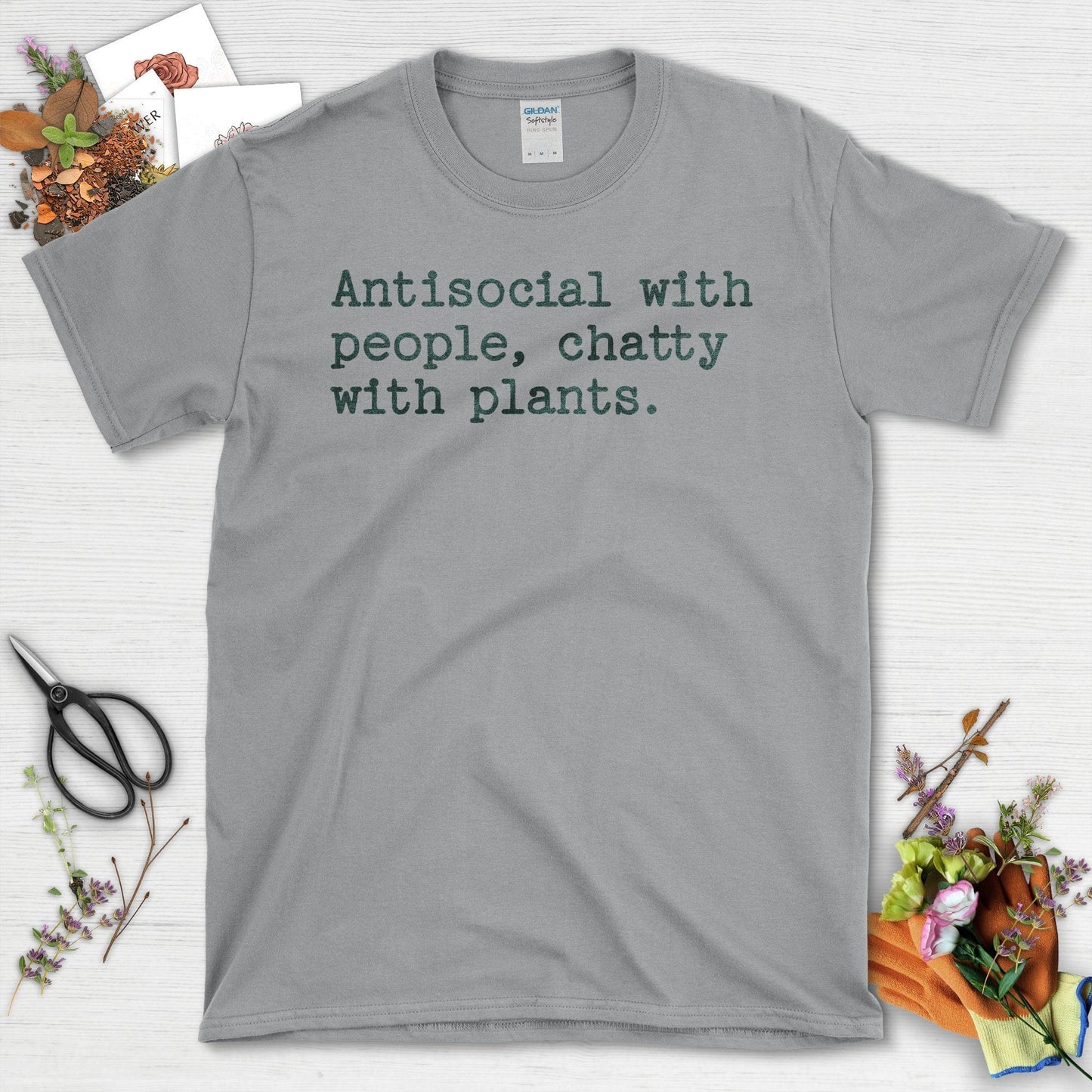 Antisocial with People Chatty with Plants Quote T-Shirt Sport Grey / S T-Shirt