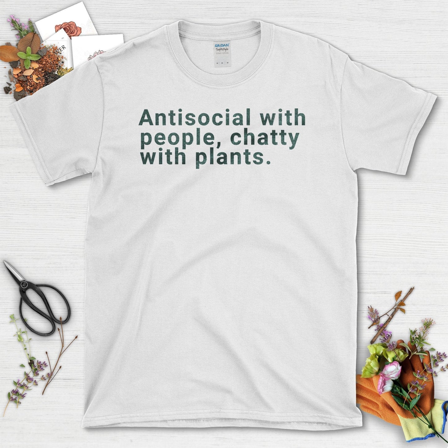 Antisocial with people chatty with plants T-Shirt White / S T-Shirt