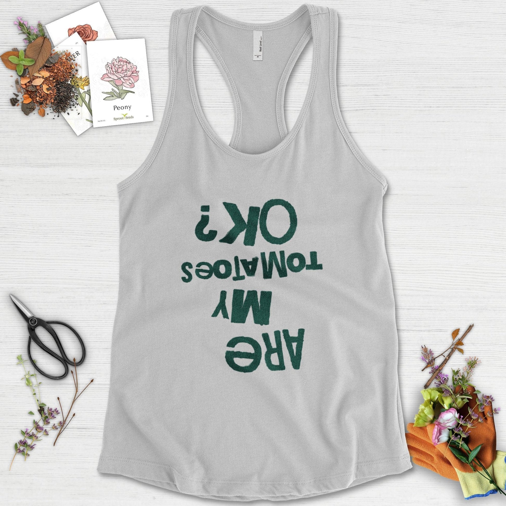 Are My Tomatoes OK Racerback Racerback / XS / Heather Grey Physical Item