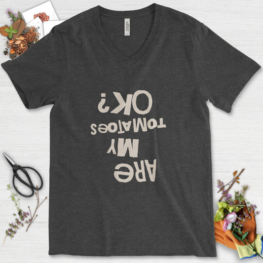 Are My Tomatoes OK V-Neck Dark Grey Heather / S T-Shirt