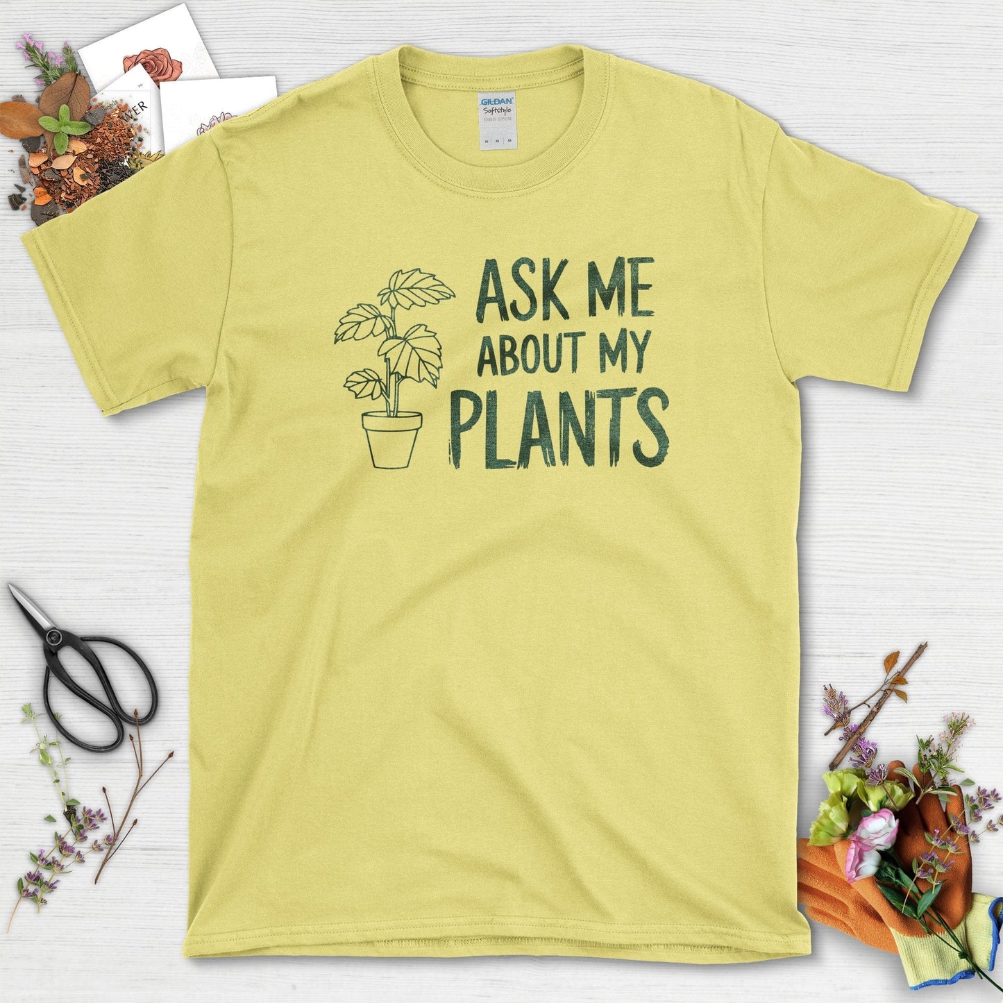 Ask Me About My Plants T-Shirt T-Shirts / S / Cornsilk Physical Item