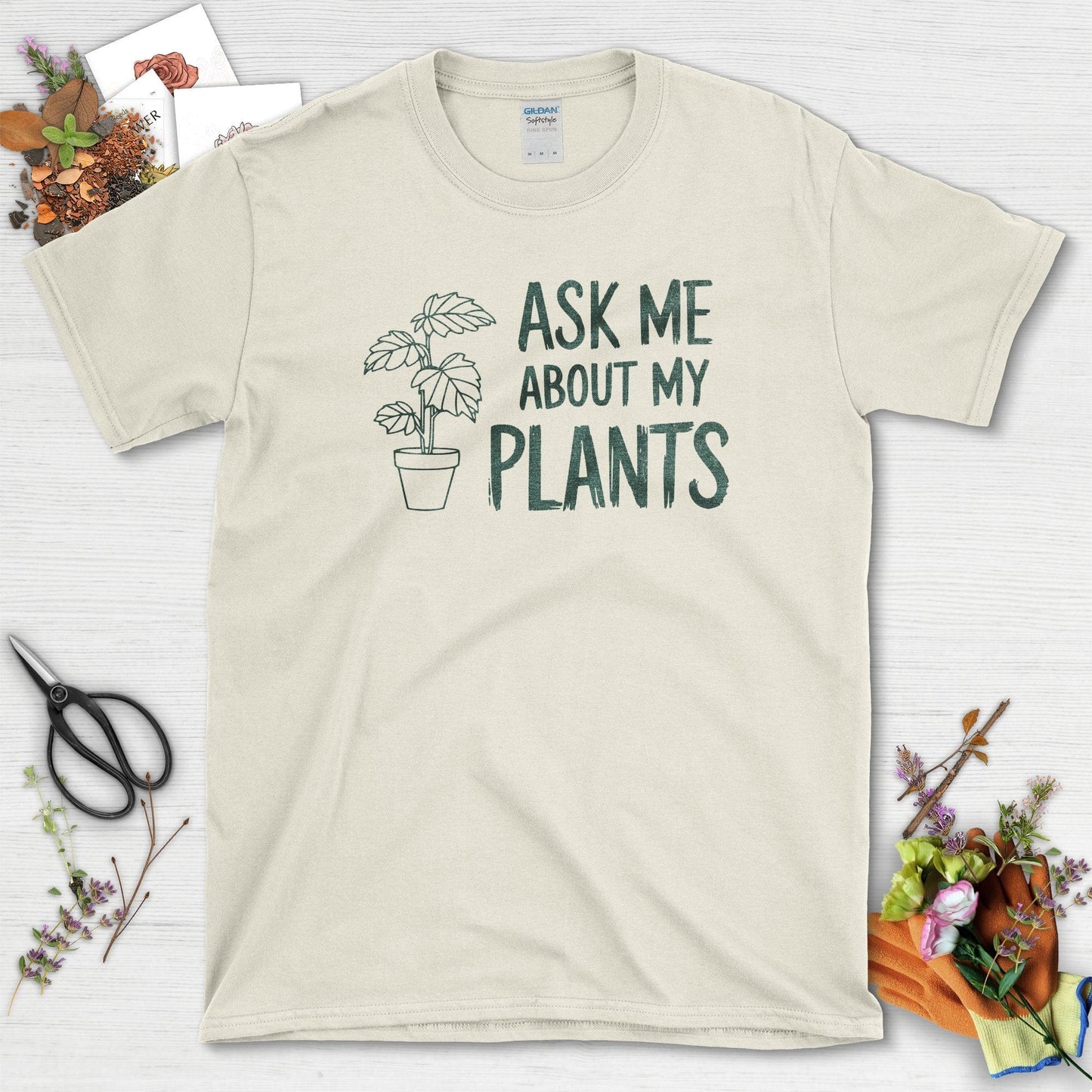 Ask Me About My Plants T-Shirt T-Shirts / S / Natural Physical Item