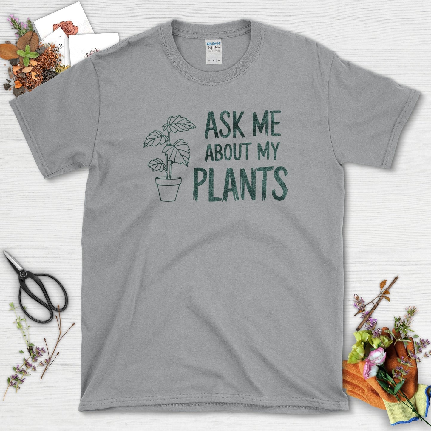 Ask Me About My Plants T-Shirt T-Shirts / S / Sport Grey Physical Item