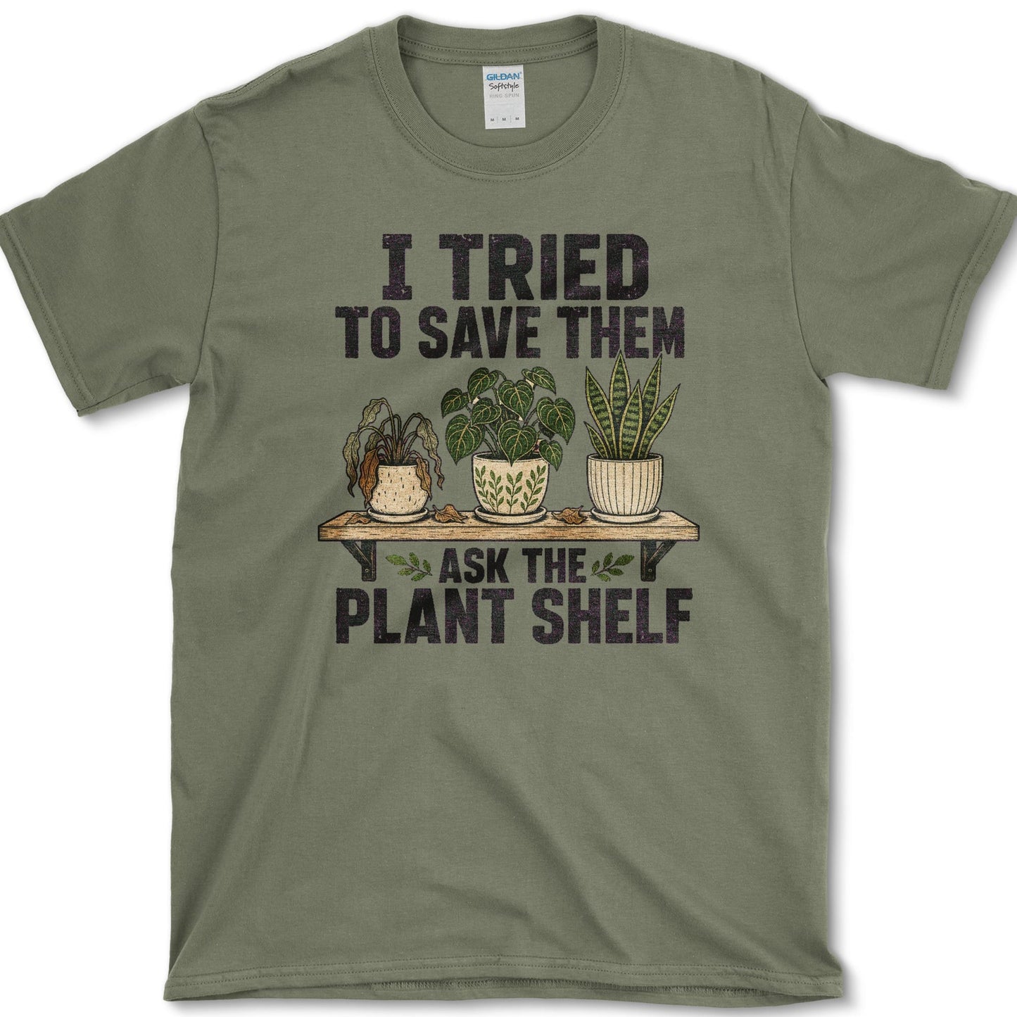 Ask The Plant Shelf T-Shirt S / Military Green Essential Tees
