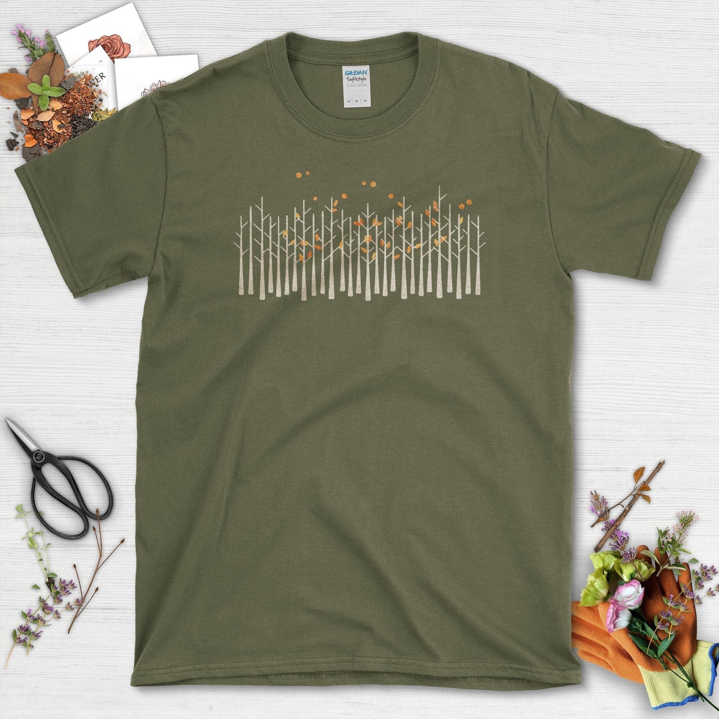 Autumn Leaves Forest T-Shirt T-Shirts / S / Military Green Physical Item