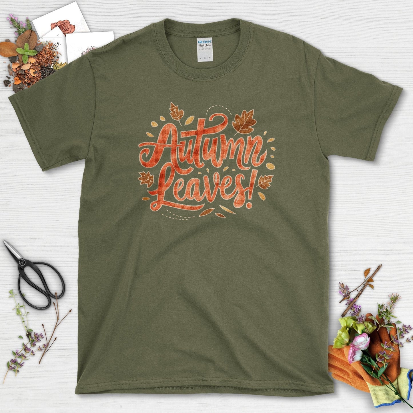 Autumn Leaves Garden-Inspired T-Shirt Military Green / S / T-Shirts Physical Item