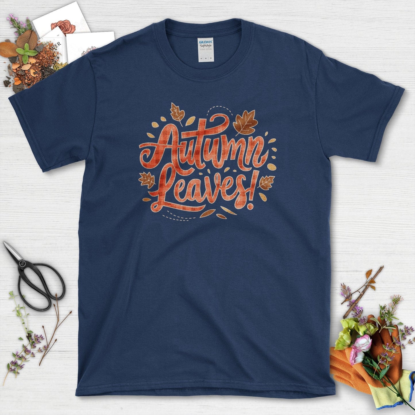 Autumn Leaves Garden-Inspired T-Shirt Navy / S / T-Shirts Physical Item