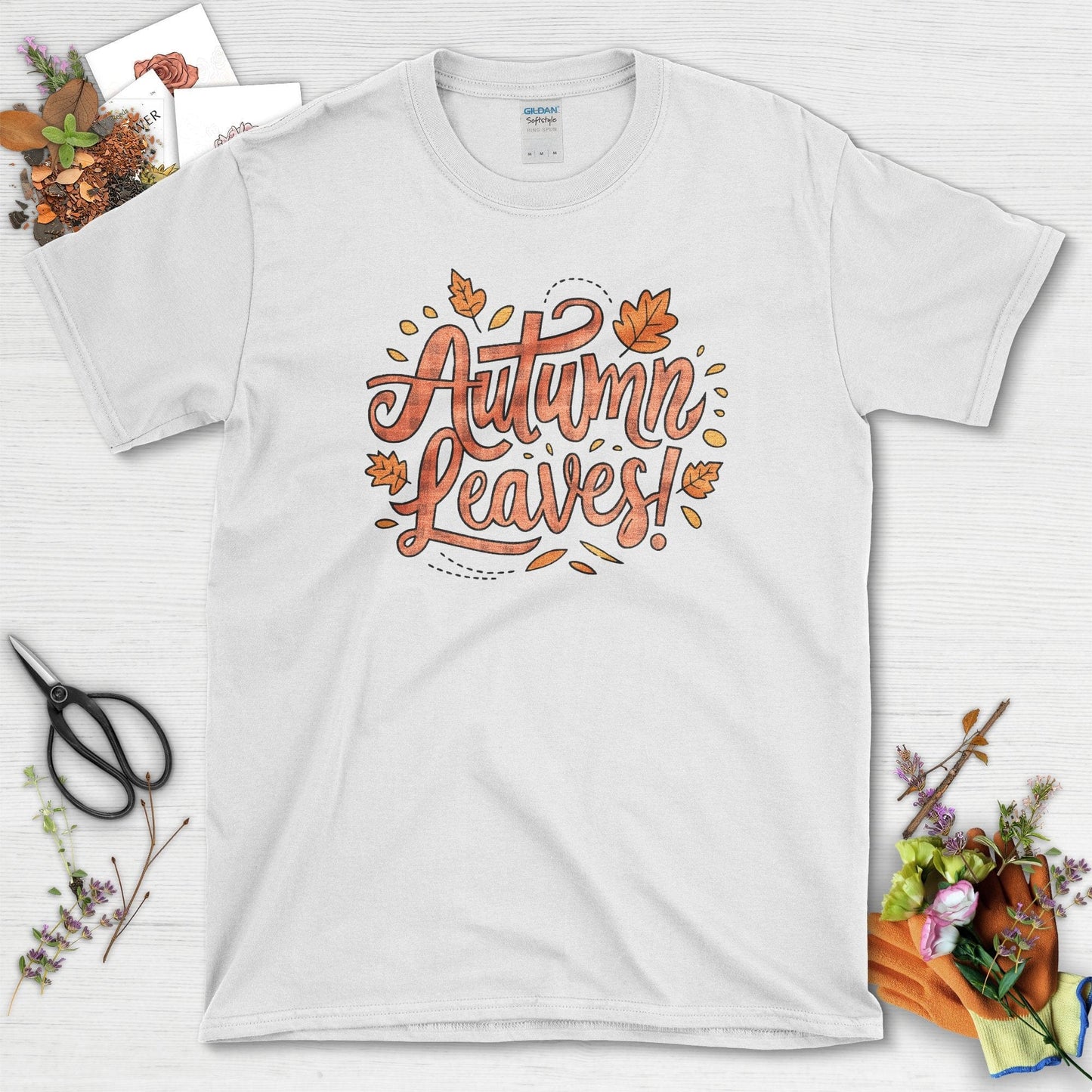 Autumn Leaves Garden-Inspired T-Shirt White / S / T-Shirts Physical Item