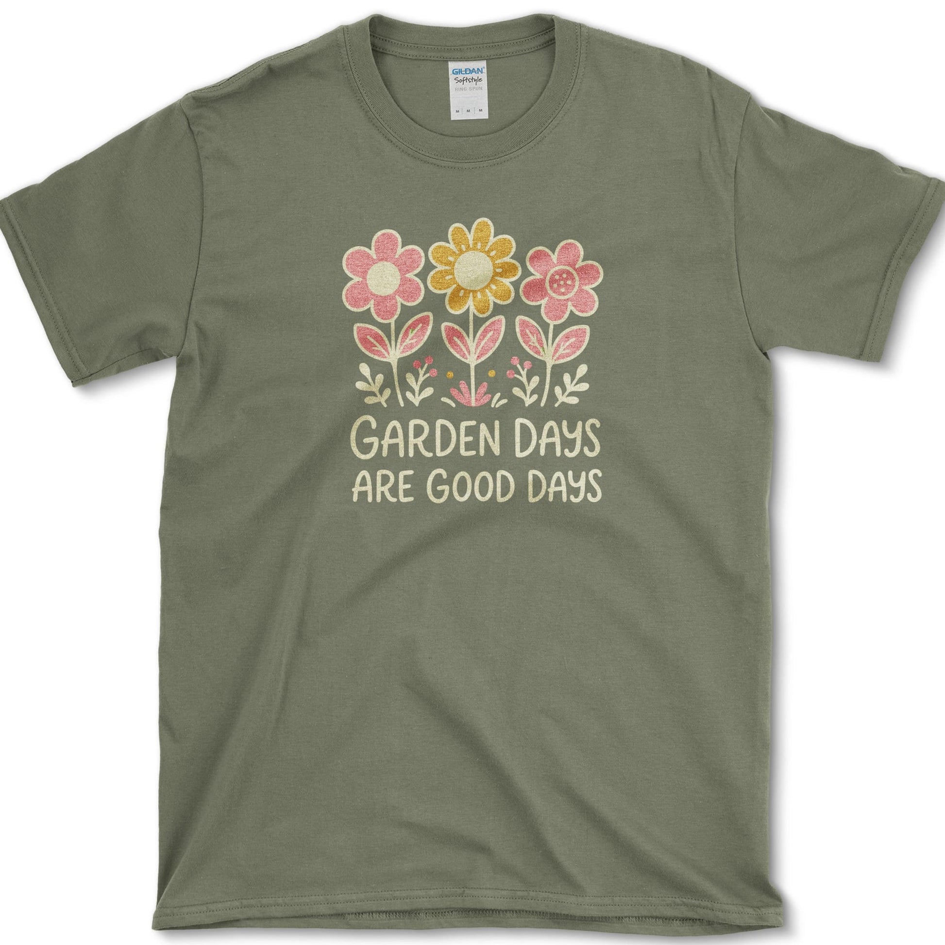 Garden Days Are Good Days design featuring garden flowers artwork on a t-shirt