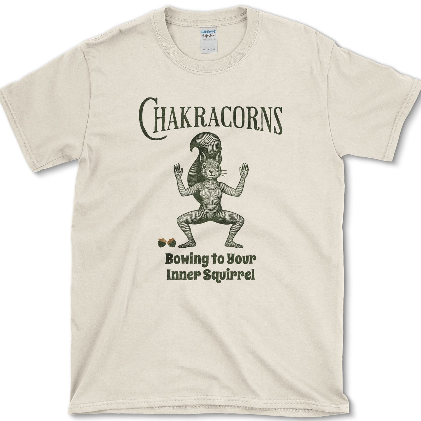 Chakracorns design on a t-shirt, squirrel yoga