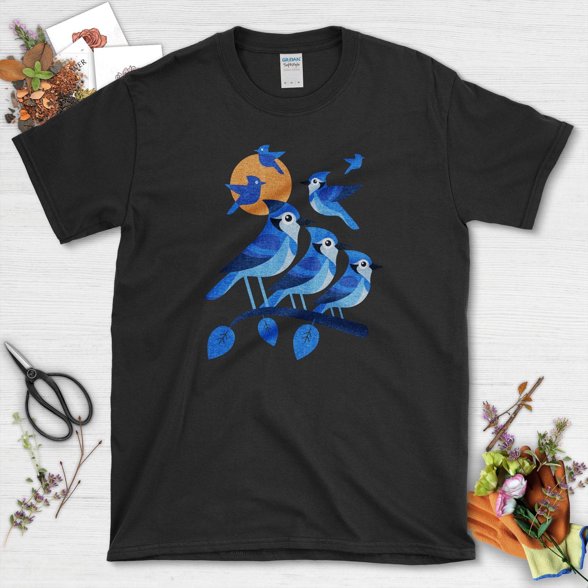 Blue Birds and Orange Sun Graphic Design T-Shirt product type