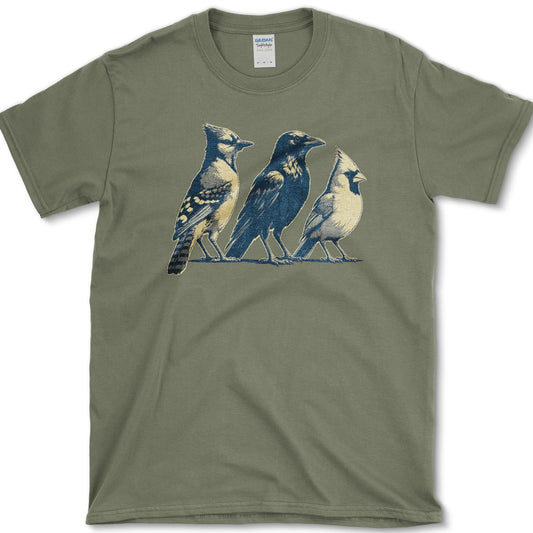 Backyard Bird Trio T-Shirt S / Military Green Essential Tees