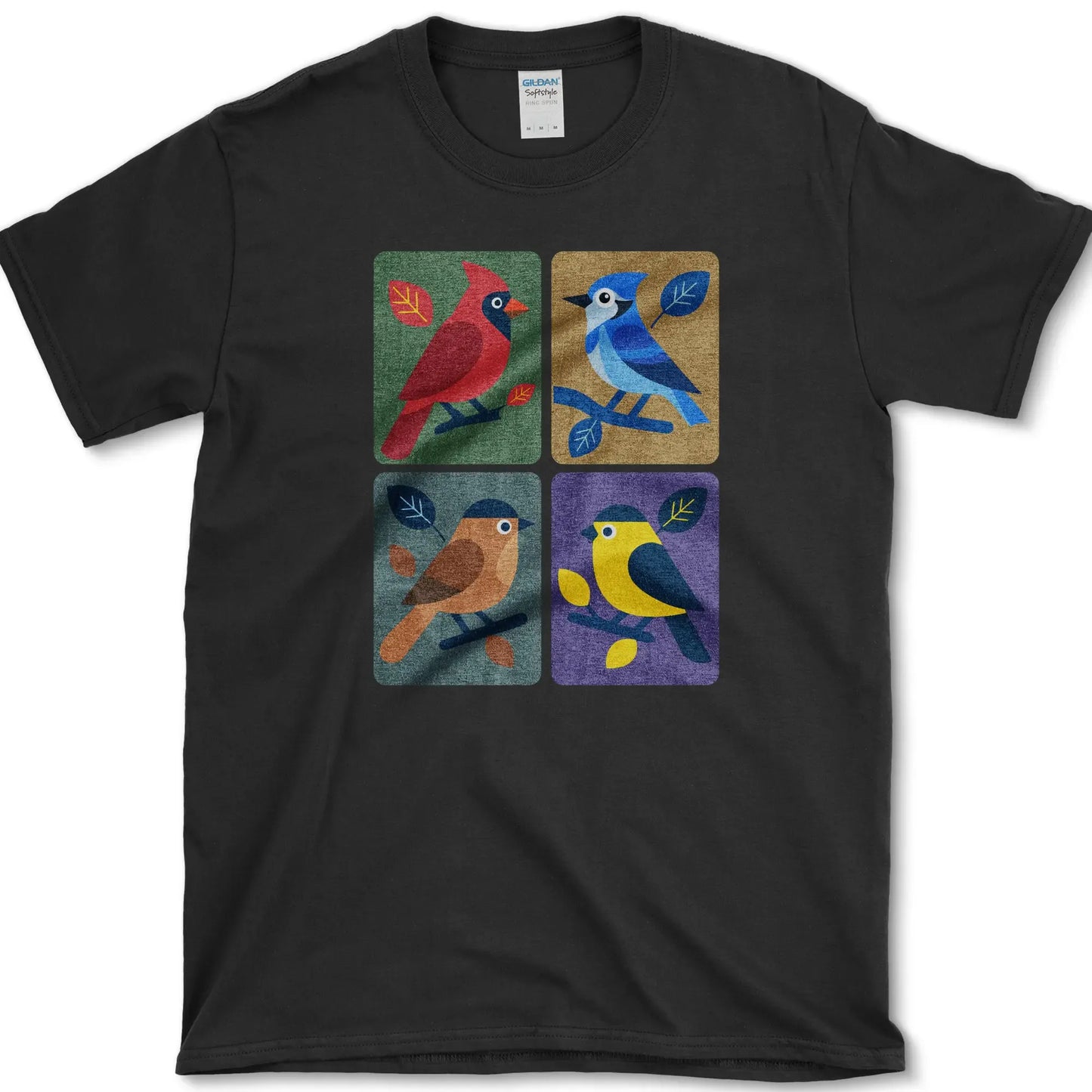 Backyard Quartet Bird Art T-Shirt Black / S Essential Tees