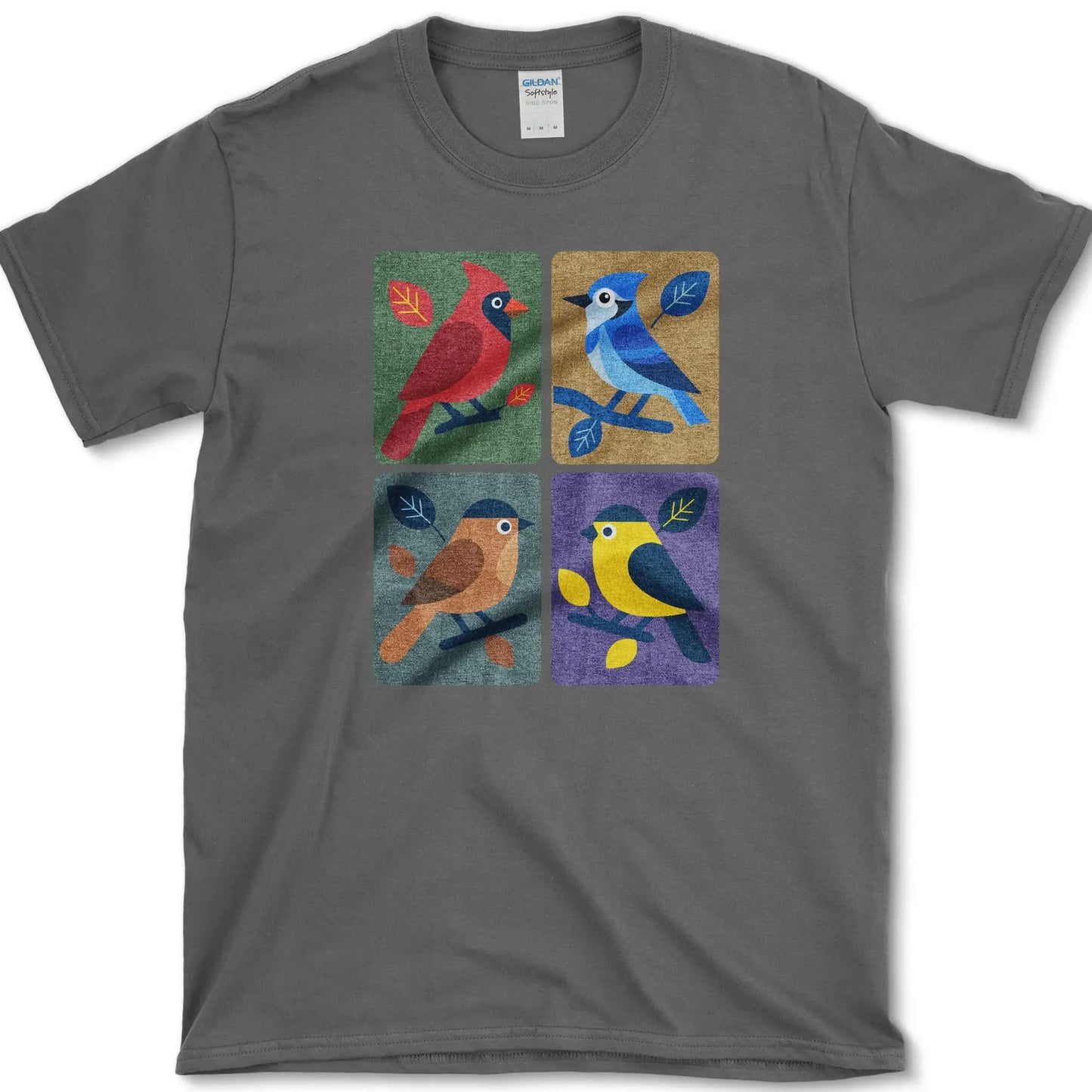 Backyard Quartet Bird Art T-Shirt Dark Heather / S Essential Tees