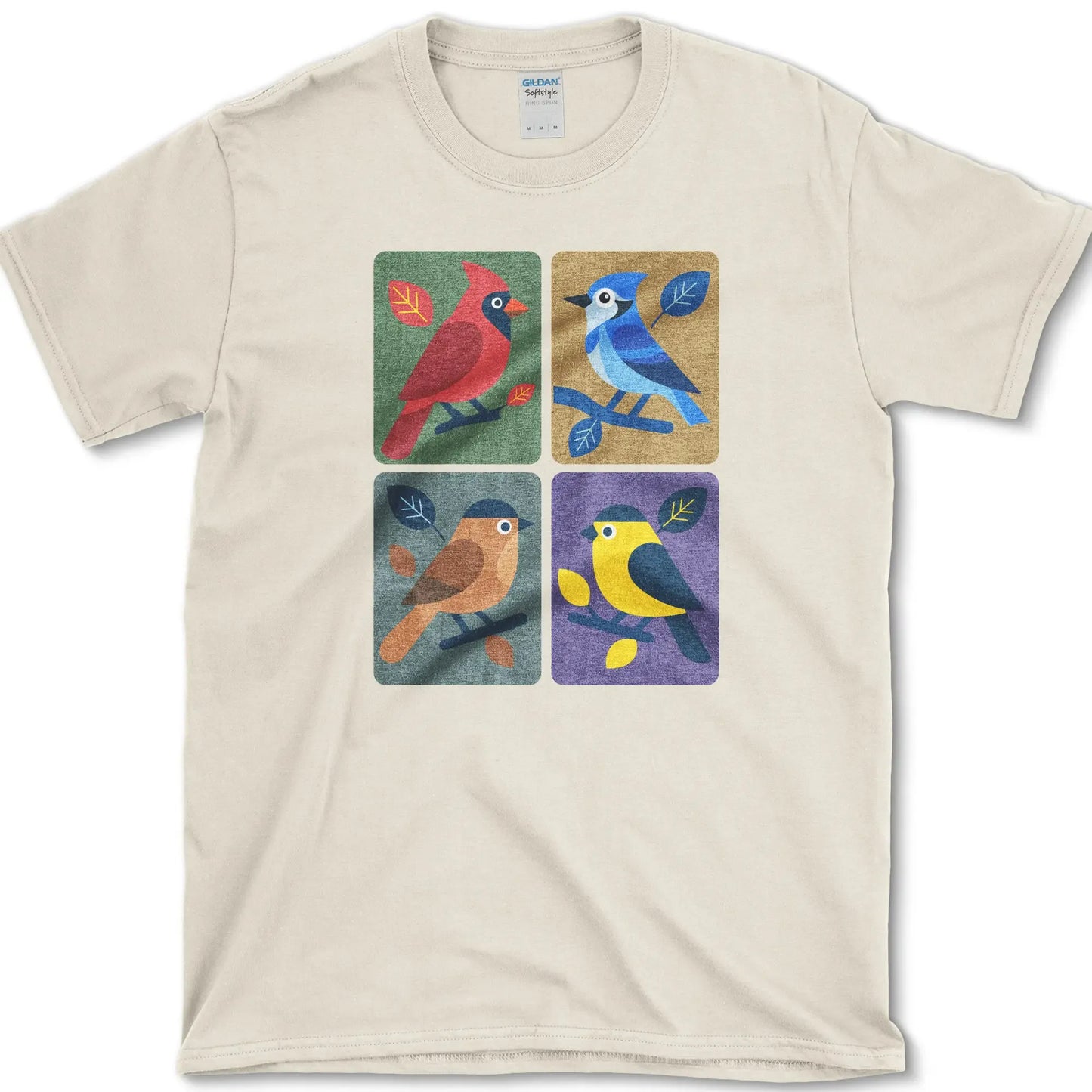 Backyard Quartet Bird Art T-Shirt Natural / S Essential Tees