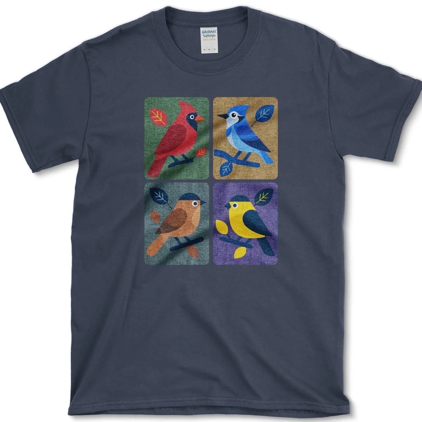 Backyard Quartet Bird Art T-Shirt Navy / S Essential Tees