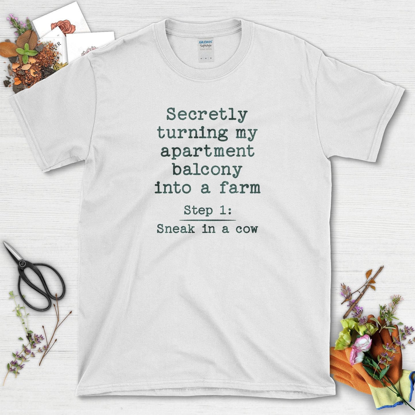 Balcony Farm Secret T-Shirt White / S / T-Shirts Physical Item