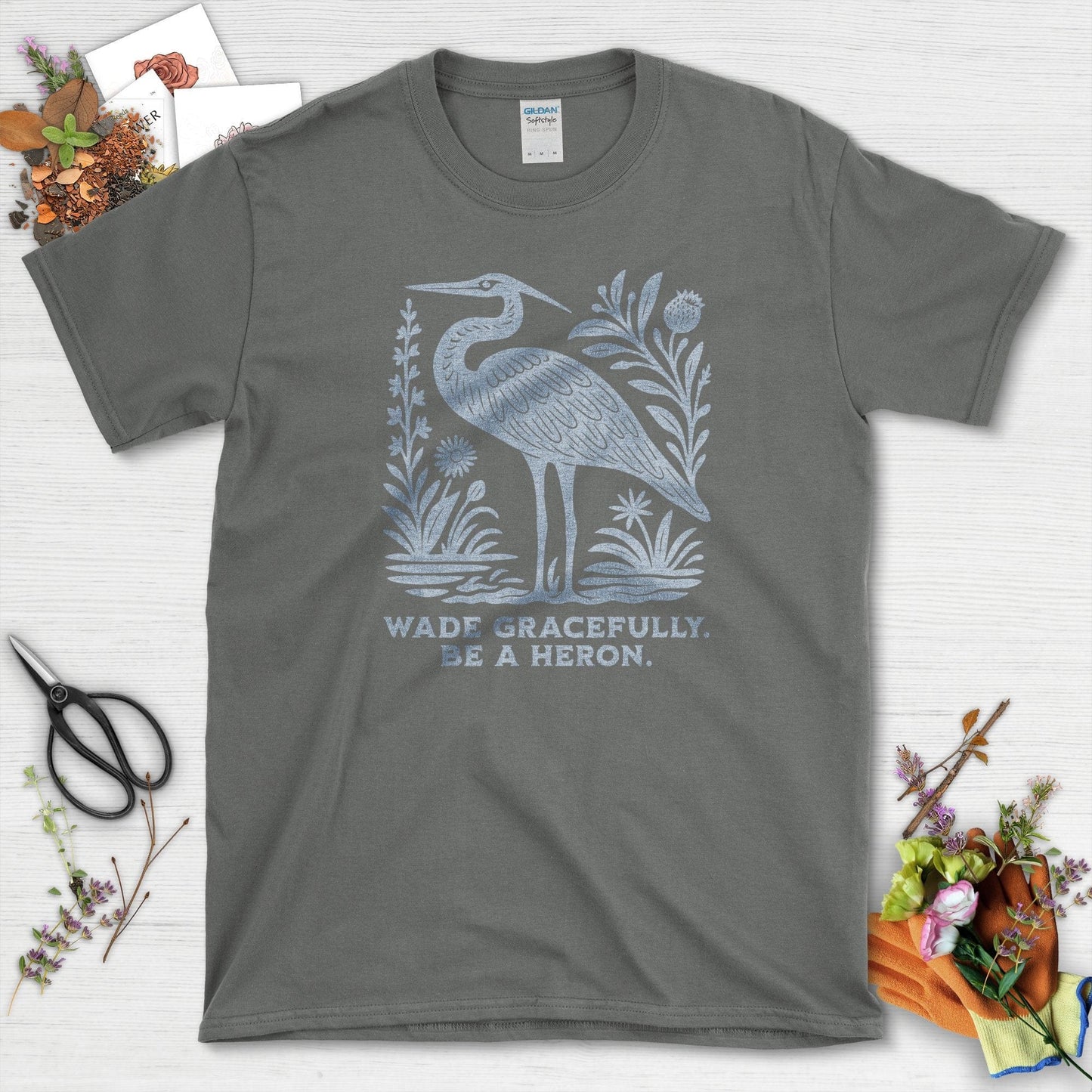 Be a Heron T-Shirt Charcoal / S Physical Item