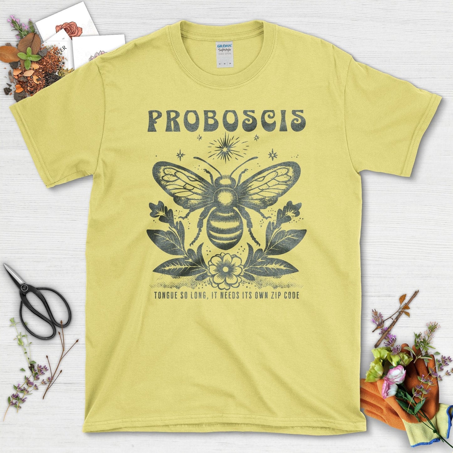 Bee Illustration Proboscis Tongue Long Zip Code T-Shirts Cornsilk / S T-Shirt